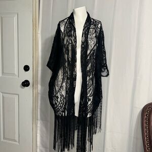 Emerette Lace Print Kimono Cardigan Loose Casual See Through Blouse Beach Dress